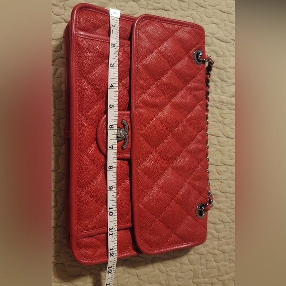 Chanel French Riviera Quilted Large Flap Bag Caviar Red with Gun Metal Hardware - Picture 7 of 17